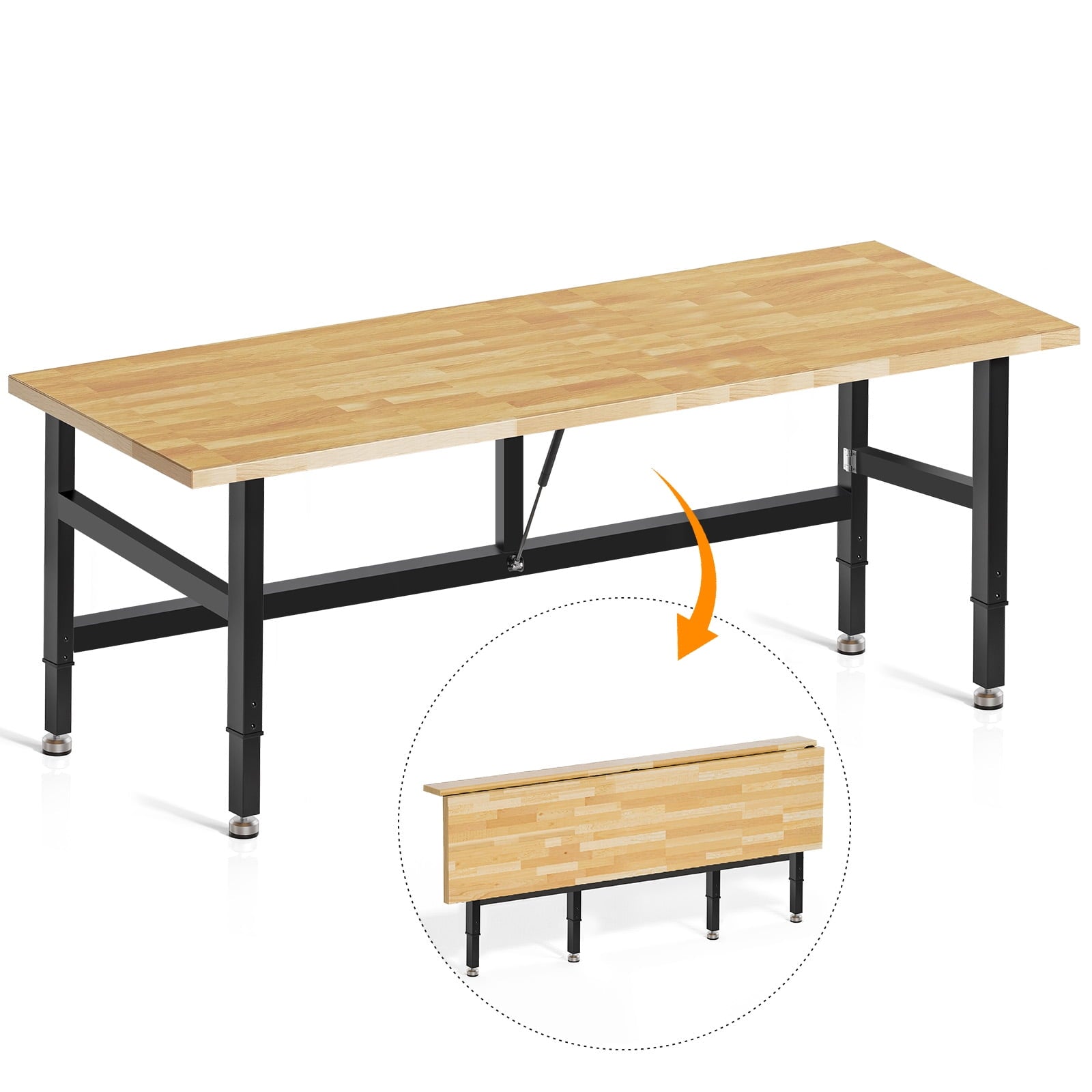 MUWOOD 48-inch Folding Workbench with Adjustable Height, Wood Worktop, Rubberwood, 2000 LBS Capacity Heavy Duty for Workshop, Garage, Office, Home