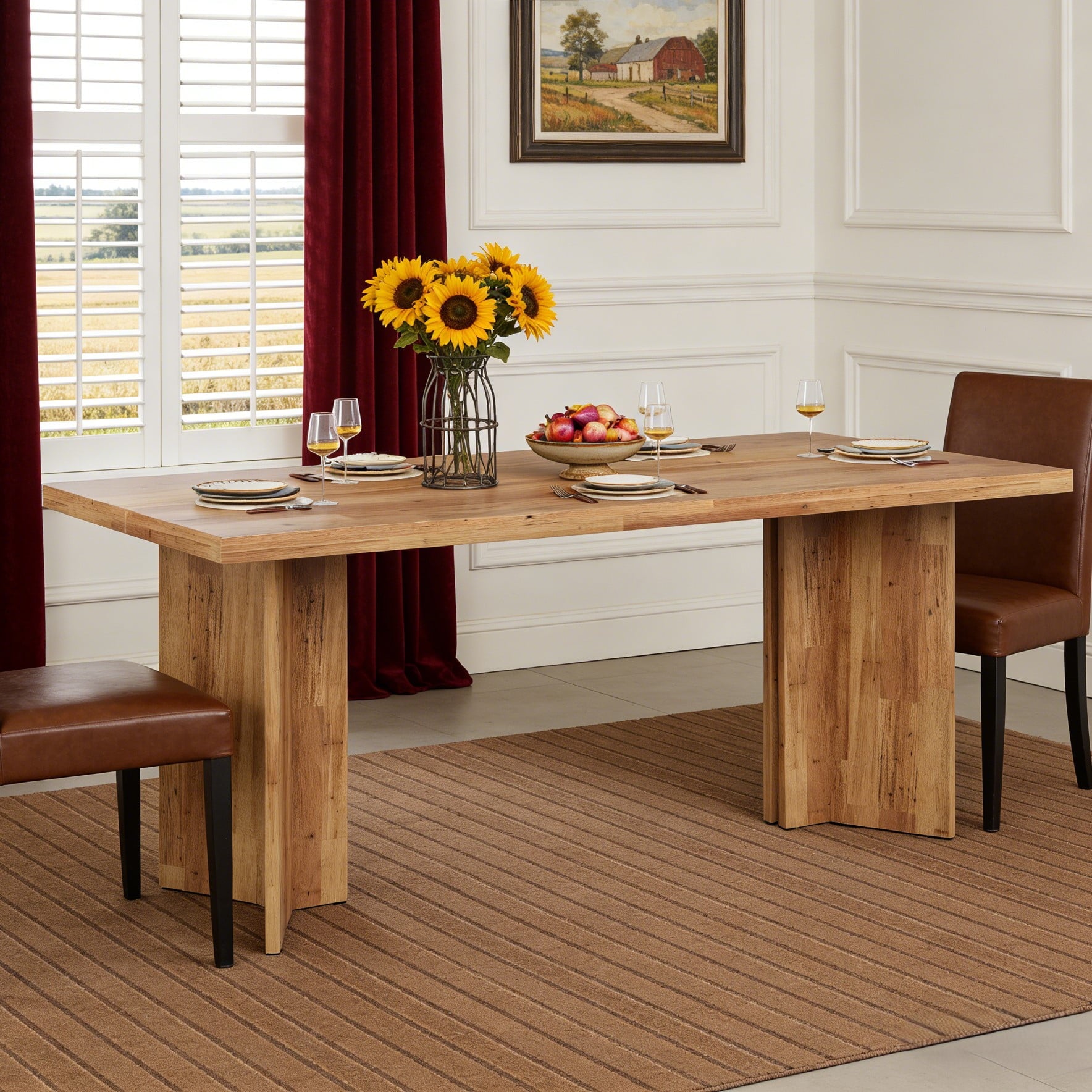 Fnova 63 Rectangular Modern Dining Table, Wooden Modern Kitchen Table for 6 People for Dining Room, Warm Brown (Chairs Not Included)