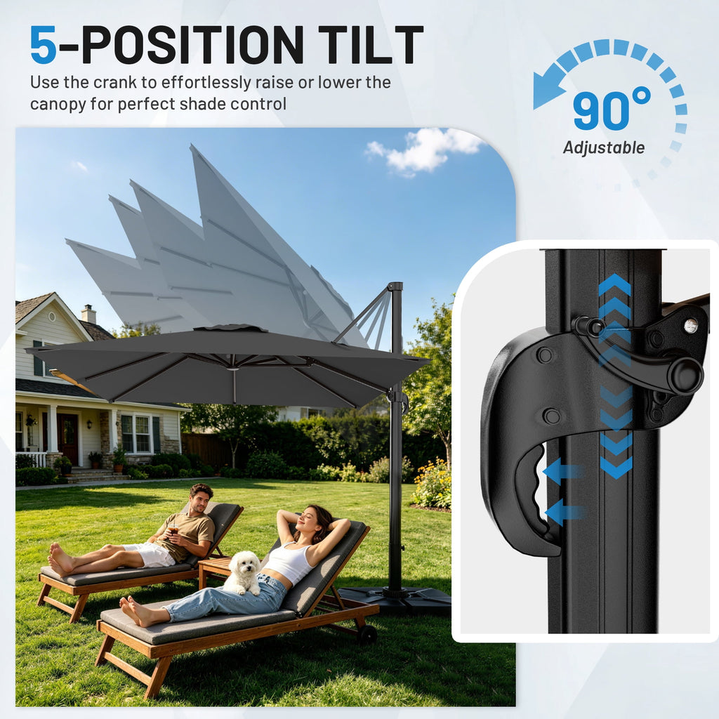 Easthome 10 × 10FT Square Cantilever Patio Umbrella, 360° Rotating Offset Umbrella with Crank, 8 ribs, Outdoor Hanging Roman Umbrella for Garden Deck Backyard, Red