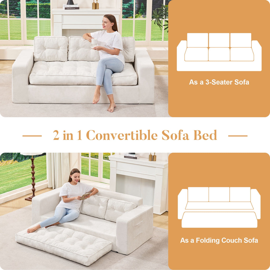 Hobestluk 3-Seater Sofa Boneless Couch with Tufted Button Design 2 in 1 Comfy Cloud Couch Oversized Sofa for Living Room Bedroom Apartment or Office (Grey, 3 Seater)