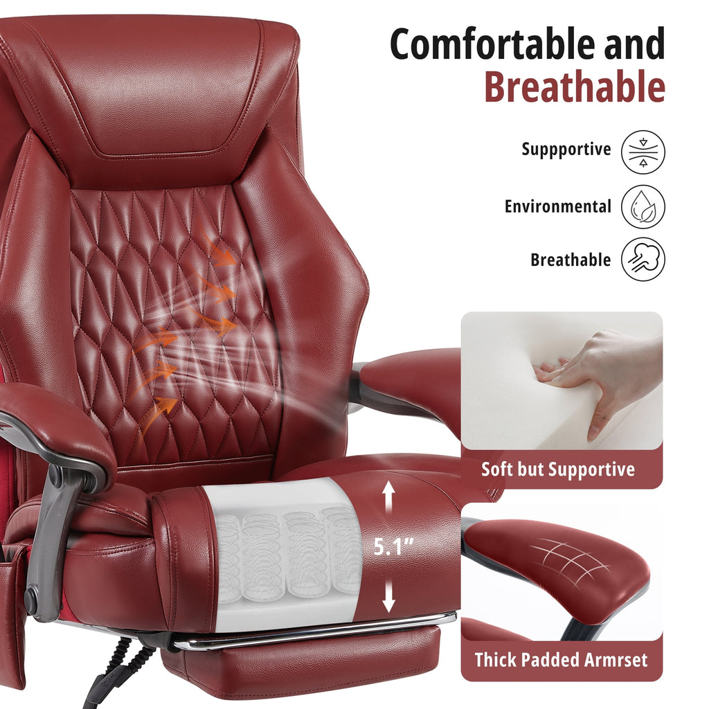 Heated Massage Office Chair with 6 Points Vibration, Reclining Ergonomic Desk Chair with Footrest for Extra Comfort, PU Leather High Back Executive Computer Chair, Thick Padded Massage Chair