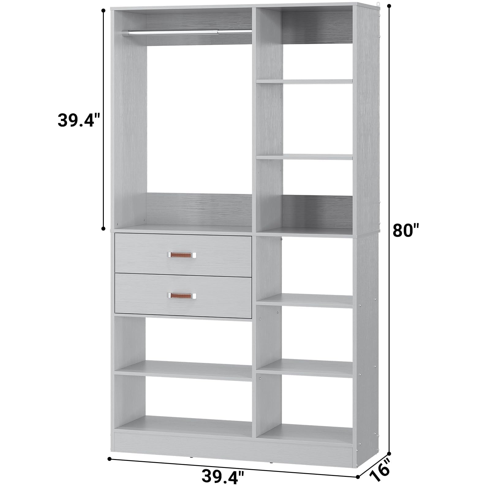 Homieasy 39.4'' W Closet System with Wooden Drawers and Hanging Rods, White