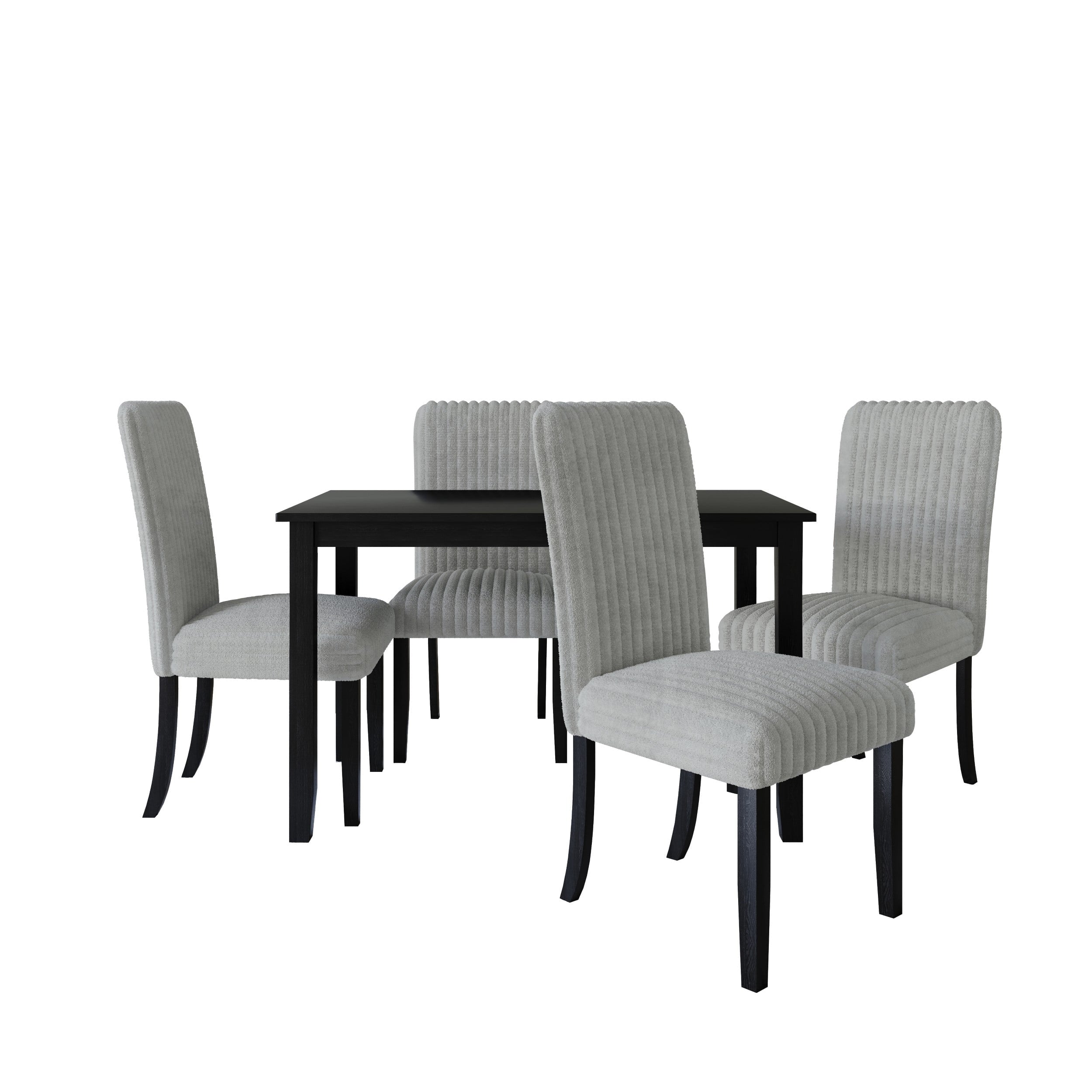Home Design Guymon 5-Piece Dining Set with 1 Rectangular Table and 4 Slat-Back Cushioned Chairs, Black/Light Beige, Modern Style, Space-Saving