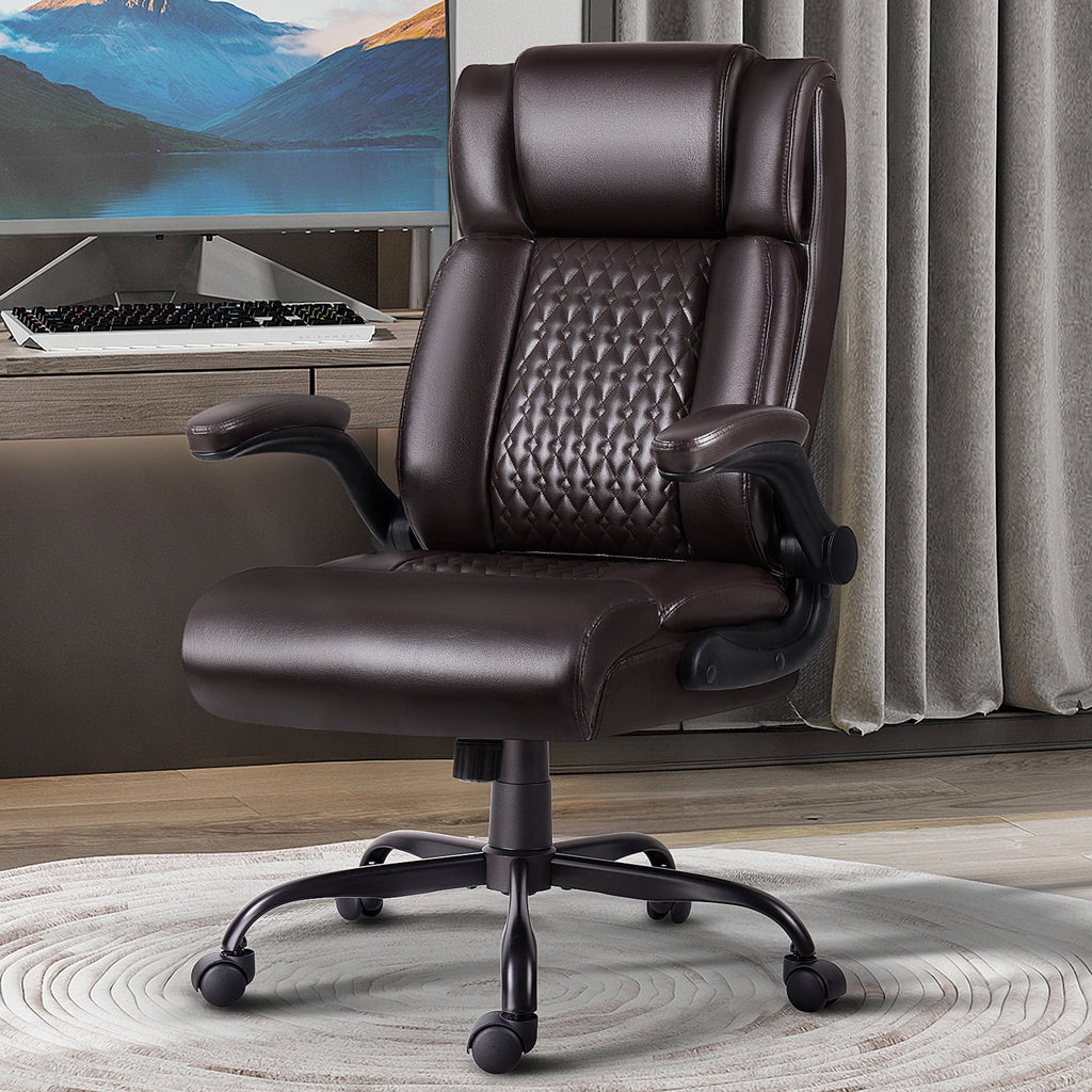 BOSSIN 400lbs Executive Office Chair with Foot Rest, Ergonomic Heavy Duty Big and Tall Desk Chair with Adjustable Headrest, High Back PU Leather Comfy Computer Chair