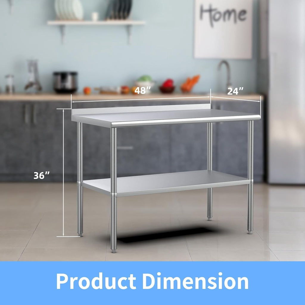 Ktaxon 72 x 24'' Stainless Steel Worktables Workbenches, Commercial Work Table for Prep, with Backsplash, for Kitchen, Restaurant, Home, Hotel