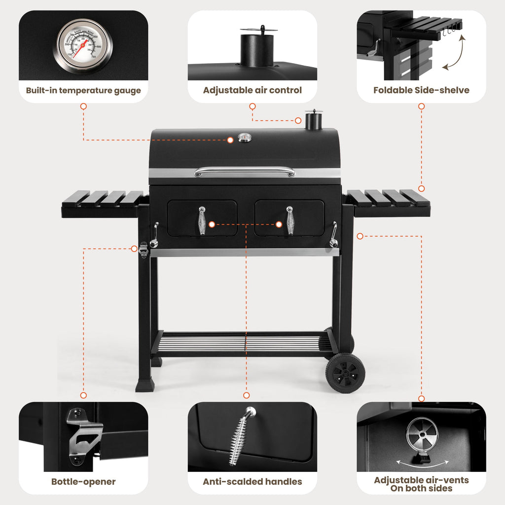 Alpha Joy 34-inch BBQ Charcoal Grill Outdoor Portable Barbecue Grill
