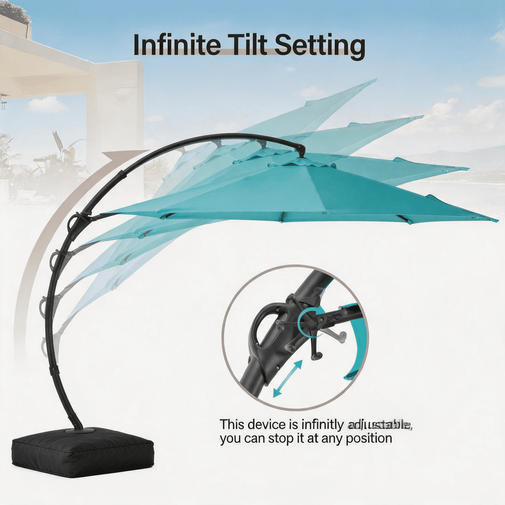 LAUSAINT HOME 11 FT Outdoor Patio Umbrella with Base, Aluminum Cantilever Umbrella with Crank, Gray