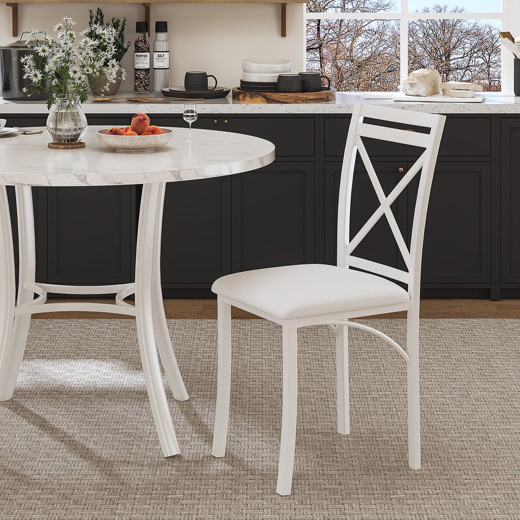 VECELO 5-Piece Dining Table Set, Modern Faux Marble Table and 4 Upholstered Chairs Set for 4, Round Dining Room Table Set for Small Space, Breakfast Nook, Apartment, Black