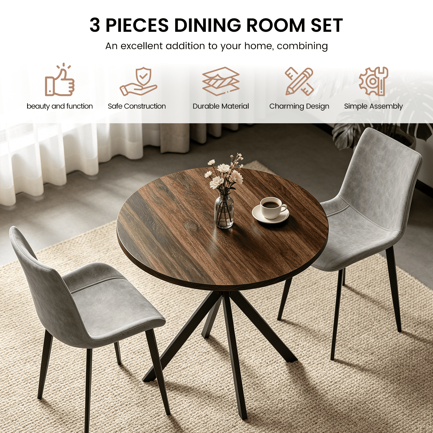 Small Round Dining Table for 2-4 People, 31.7 Modern Round Kitchen Table, Space-Saving Table for Living Dining Room, Coffee ,Apartment
