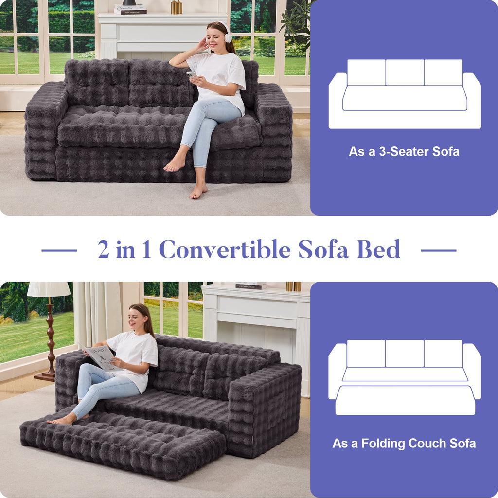 Hobestluk 3-Seater Sofa Boneless Couch with Tufted Button Design 2 in 1 Comfy Cloud Couch Oversized Sofa for Living Room Bedroom Apartment or Office (Grey, 3 Seater)