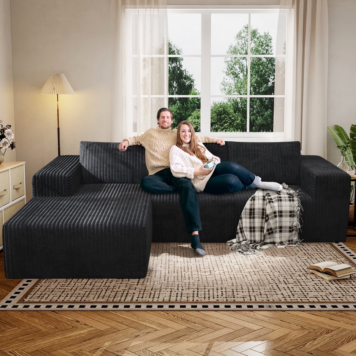 YVDNHP Modular Cloud Sofa - No Assembly Required, 107.8 Oversized L-Shaped Sectional with Chaise, Flannel Fabric Deep Seating Couch for Living Room