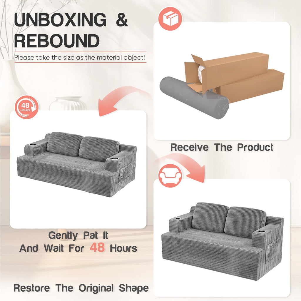 Homall Cloud Boneless Corduroy Sofa Loveseat Double-seater Couch Lounge Floor Chair for Bedroom,Gray