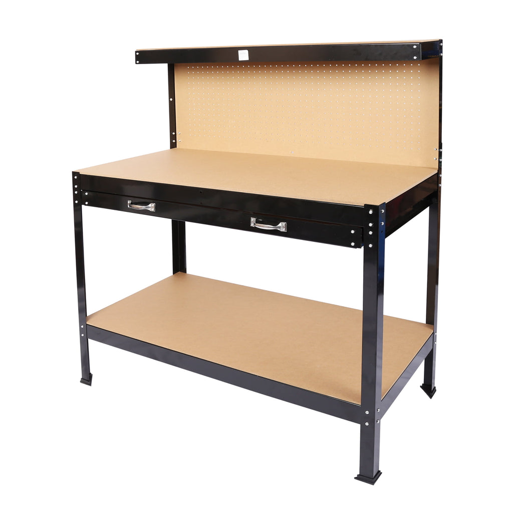 LANKANG  Steel Workbench with Drawer and Peg Board 300 LBS Capacity Heavy Duty Tool Storage Table for Garage Workshop