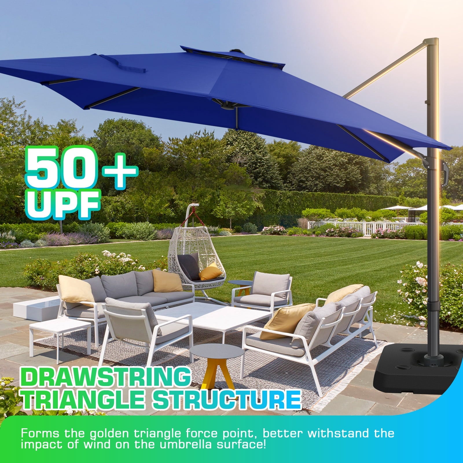 COBIZI 10x10 Offset Hanging Market Patio Umbrella with Easy Tilt Adjustment, Double Roof Cantilever Umbrella Aluminum Umbrella with 360-degree Rotation for Garden Deck Pool Patio, Gray