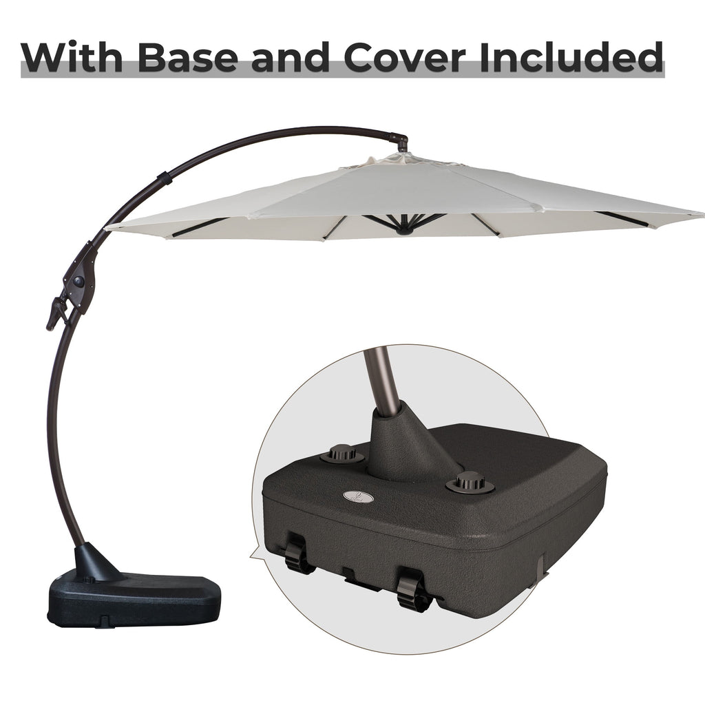 GRANDPATIO 12 Ft Outdoor Umbrella with Base, Large Aluminum Cantilever Offset Umbrella for Patio Pool, Black & White