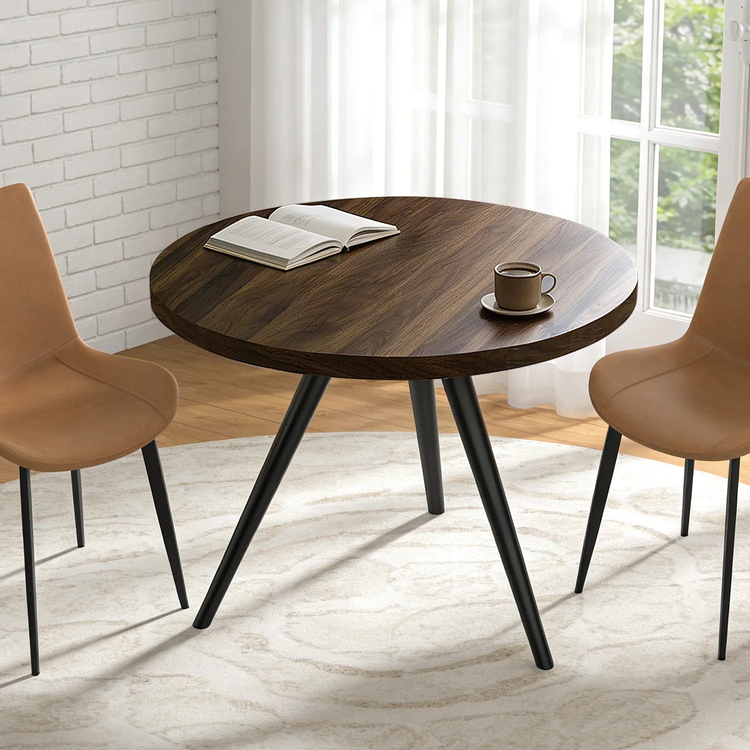 34.8 Round Dining Table for 4 People, Modern Circle Kitchen Table with Metal Legs for Kitchen, Dining Room, Apartment,Gray