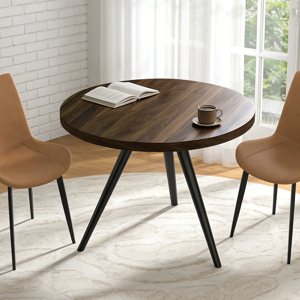 34.8 Round Dining Table Set for 4,5 Piece Mid-Century Modern Dining Set with 4 Upholstered Dining Chairs,Leisure Coffee Table for Kitchen Dining Room, Save Space