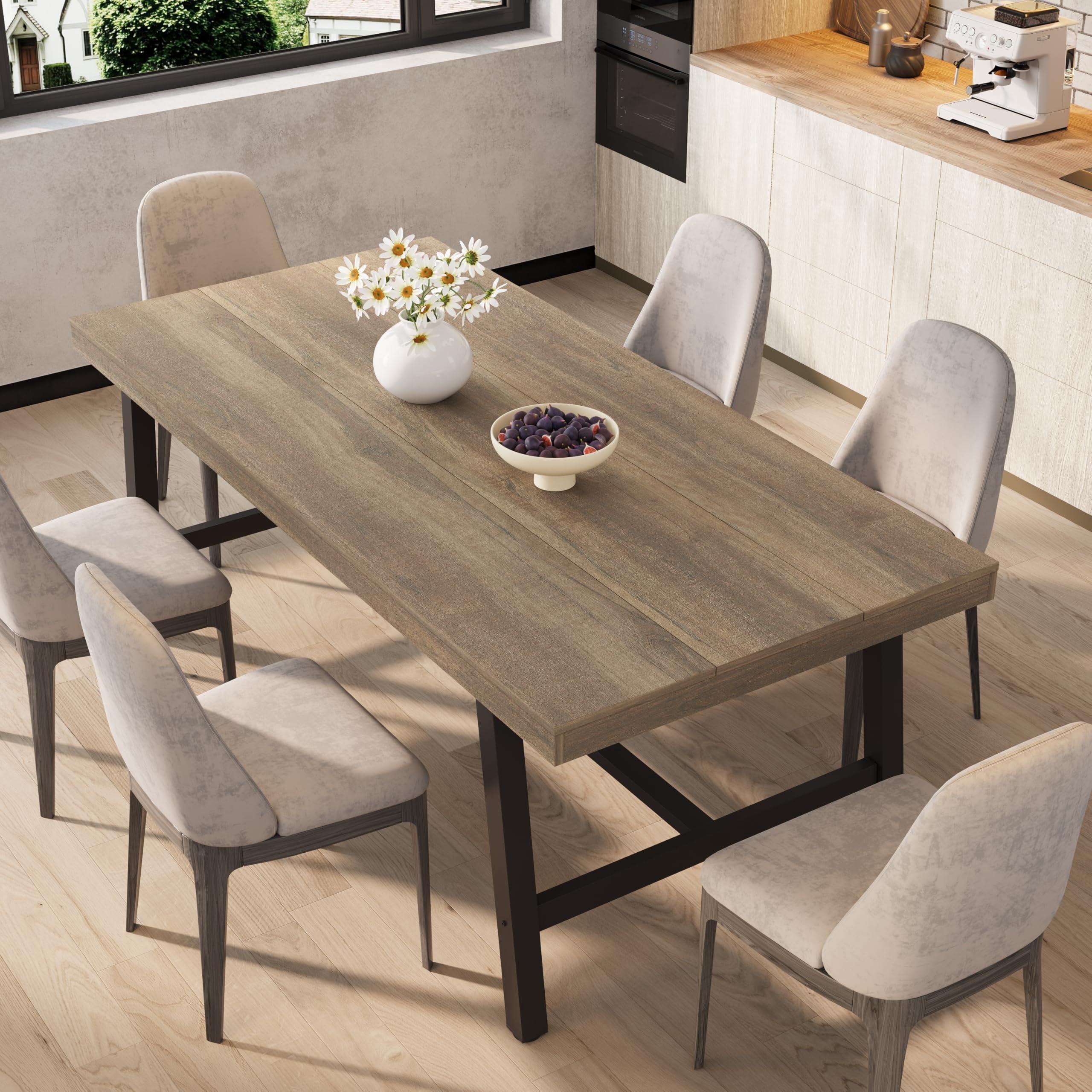70.87 Inch Long Large Rectangle Dining Table for 6-8 People, Modern Kitchen Dining Room Table with Rustic Wooden Tabletop & Strong Metal frame(Only Gray Walnut Table)