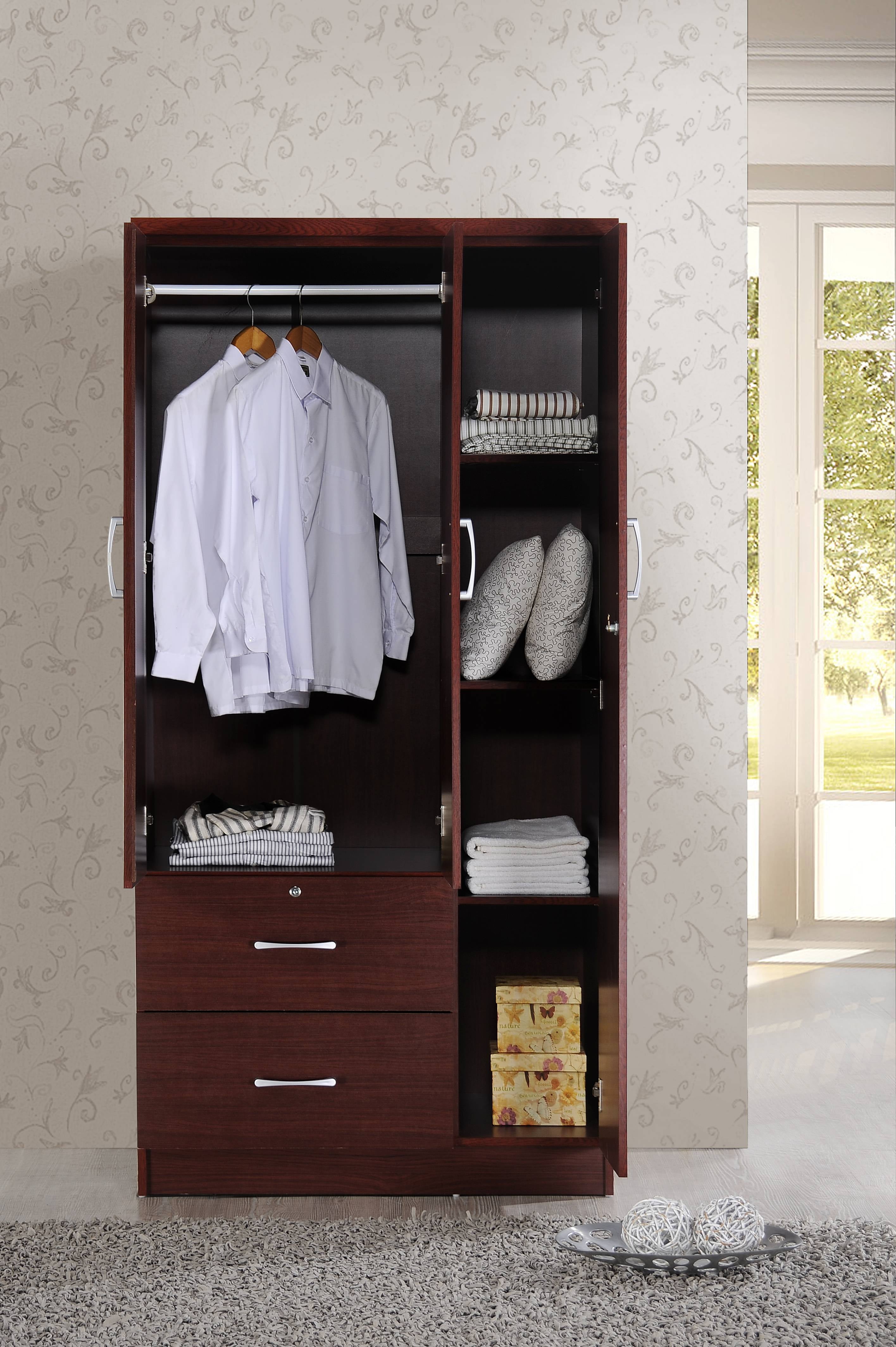 Hodedah 3 Door Bedroom Armoire with Drawers, White Finish