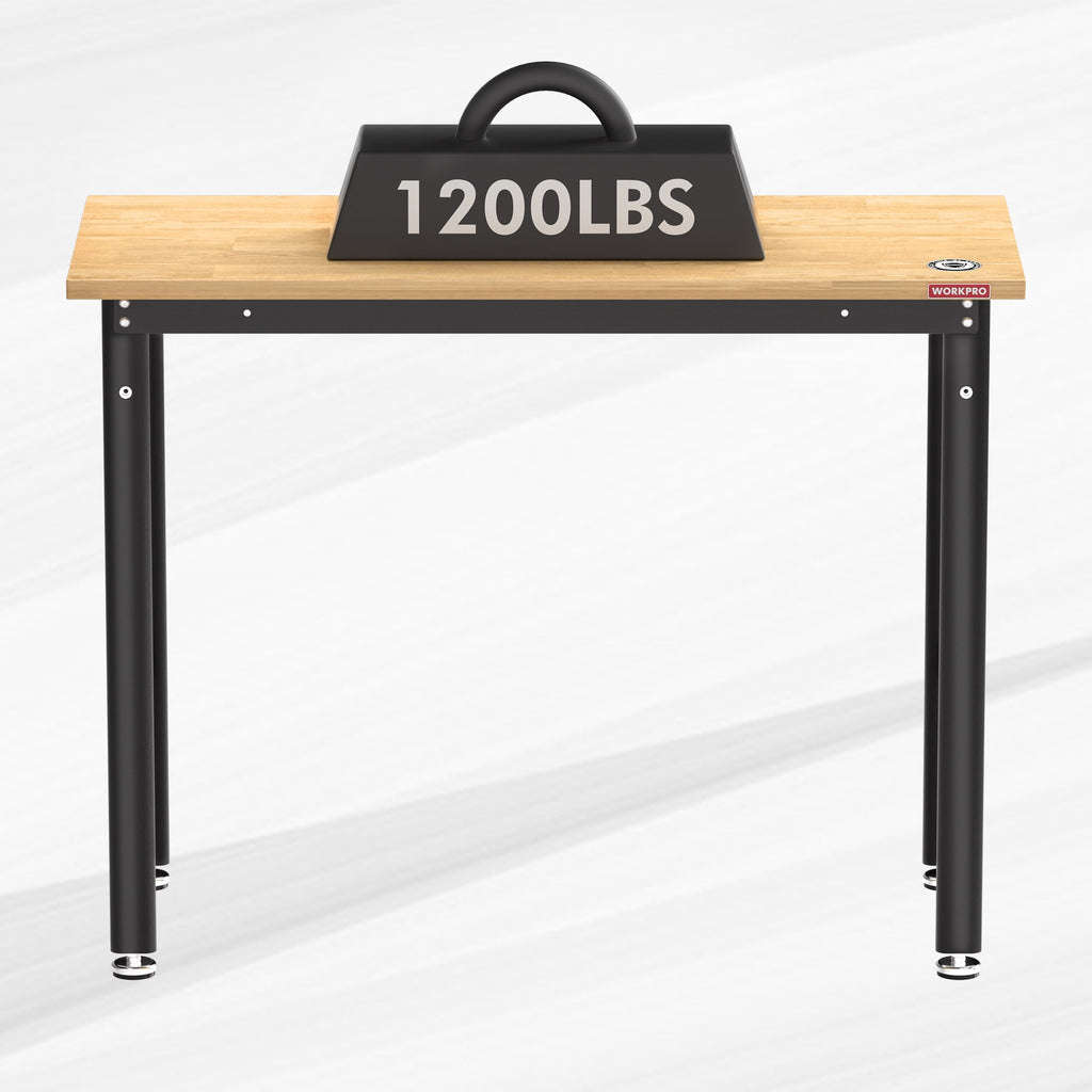 WORKPRO 60” x 24 Adjustable Workbench 1500 LBS Load Capacity Hardwood Worktable with Power Outlets, Leveling Foot