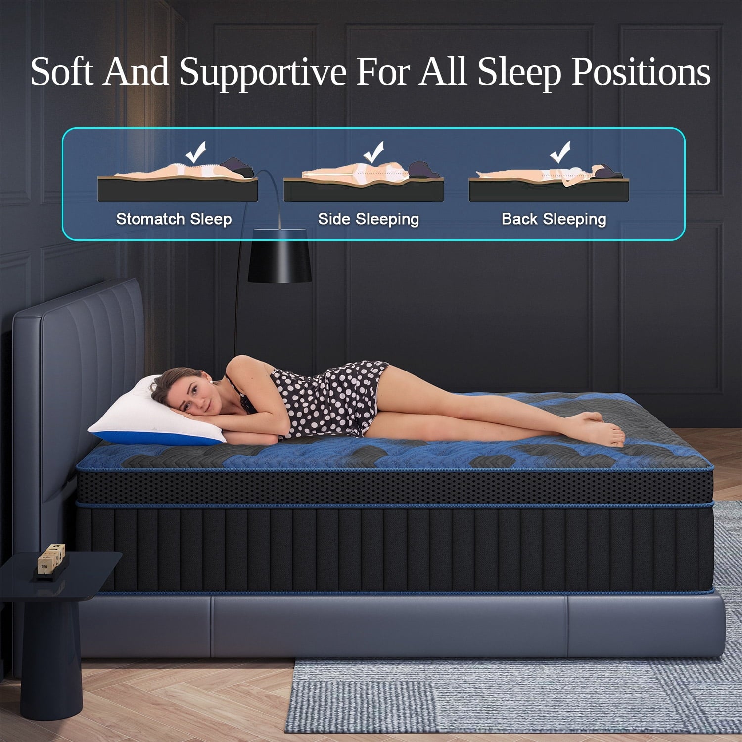 COLETEX Full Size Mattress 12inch Hybrid Mattress in a Box Medium Firm with Gel Memory Foam Pocket Spring for Pressure Relief,Adult,Black