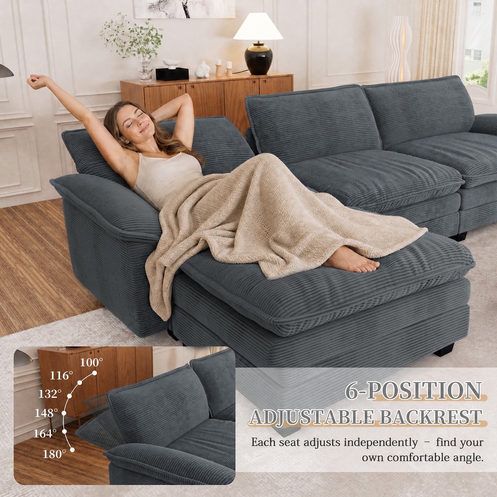 Muumblus 80.5 Corduroy Loveseat Sofa, Oversized Upholstered 2-Seater Fluffy Cloud Sleeper Couch for Living Room/Apt, Pink