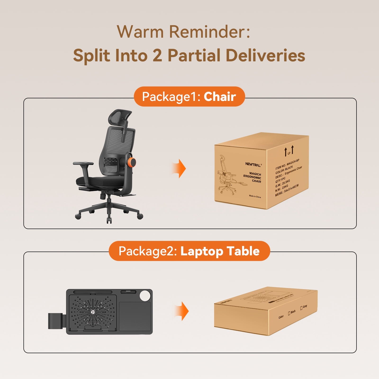 Newtral MagicH-BP Ergonomic Chair with Laptop Tray for Home Office & Gaming