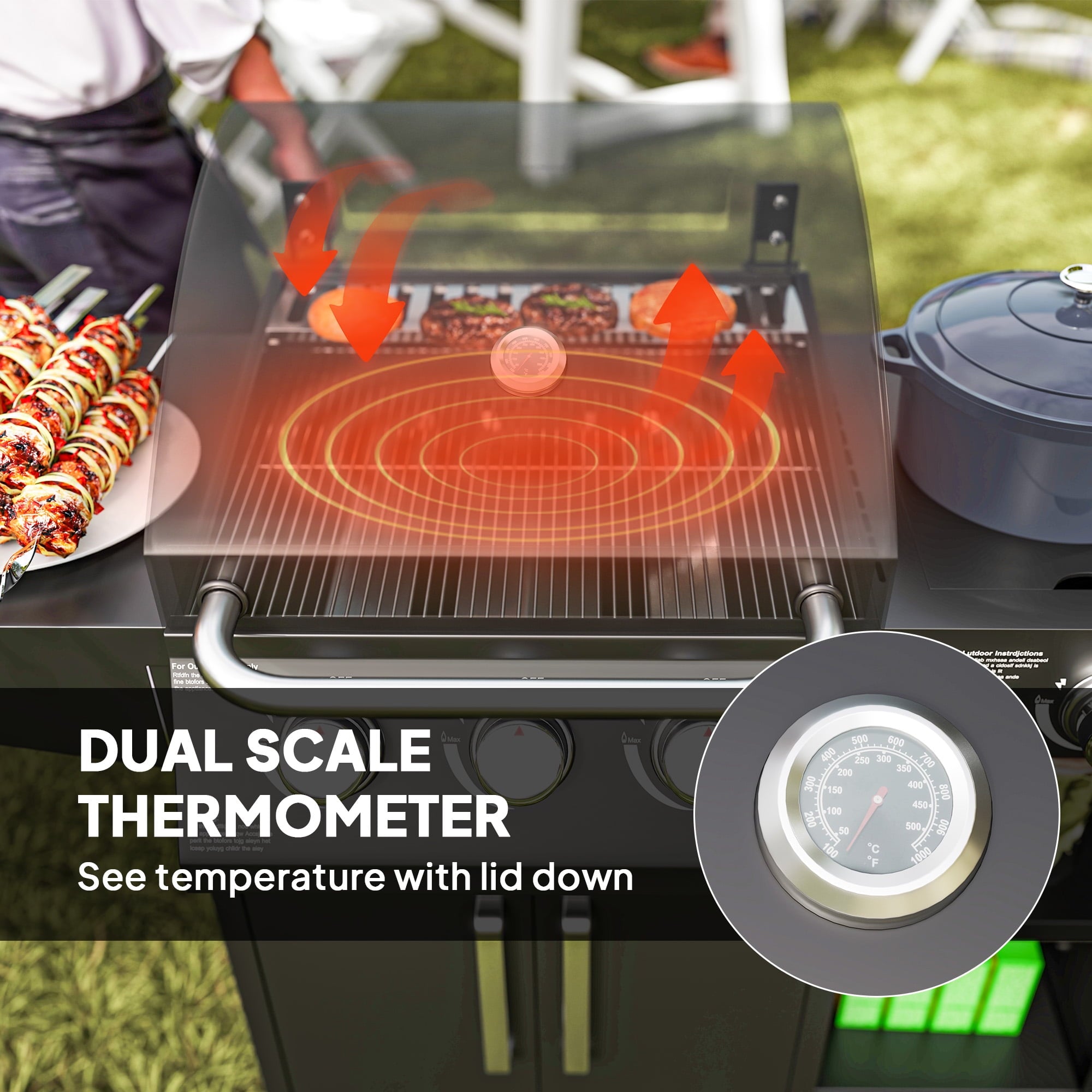 Outsunny 3 Burner Gas Grill with Side Burner, 9.5 KW Output, 310 Sq. in. Cooking Area, Cabinet Style Propane BBQ Grill with Shelves, Black