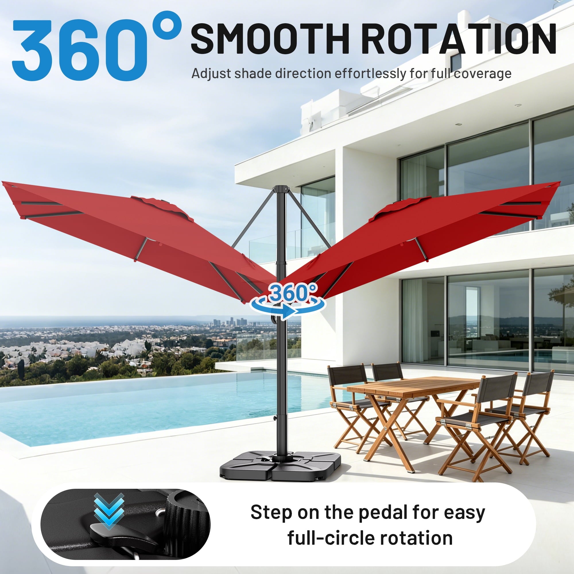 Easthome 10 × 10FT Square Cantilever Patio Umbrella, 360° Rotating Offset Umbrella with Crank, 8 ribs, Outdoor Hanging Roman Umbrella for Garden Deck Backyard, Red