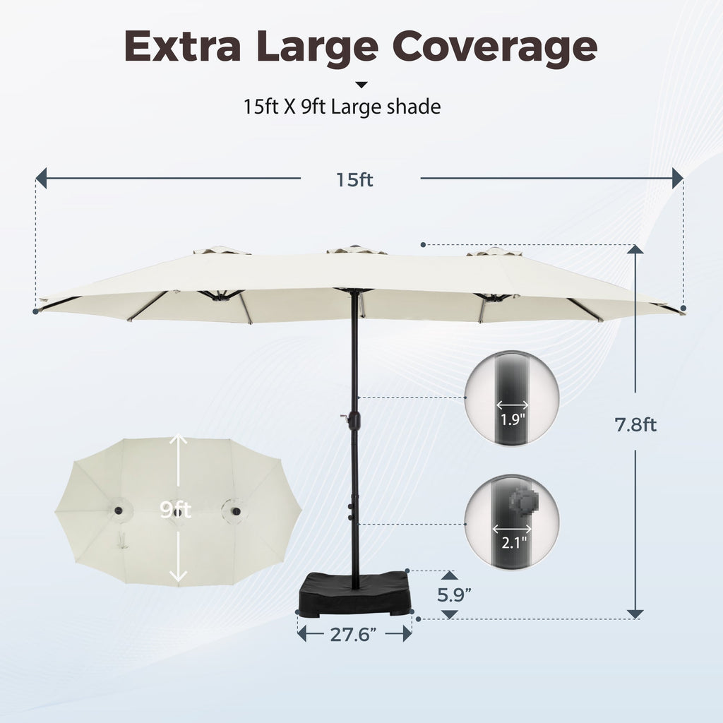 Alpha Joy 15ft Outdoor Patio Umbrella Extra-Large Double-Sided Garden Umbrella with Crank Handle and Base - Smoky Gray