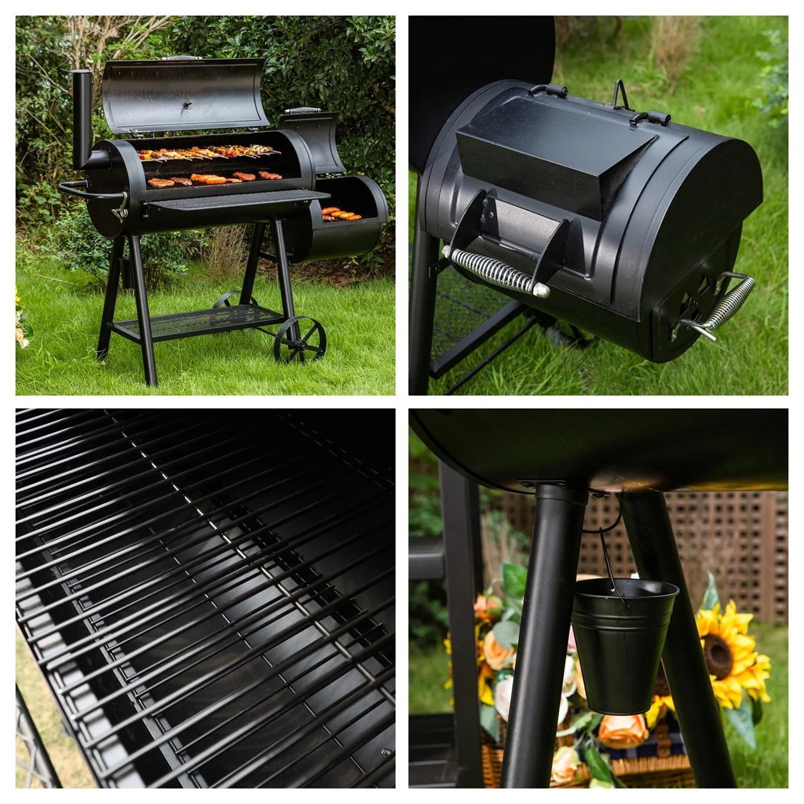 PHI VILLA 28 Charcoal Grill with Offset Smoker Black