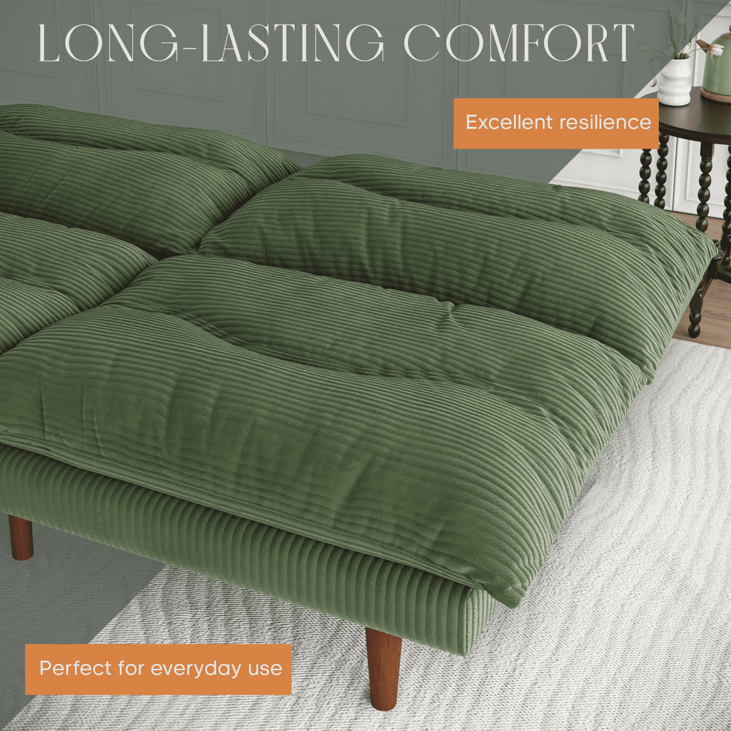 LLappuil 71 Corduroy Futon Convertible Sofa Bed, Loveseat Sleeper Sofa Couch for Living Room Apartment Green