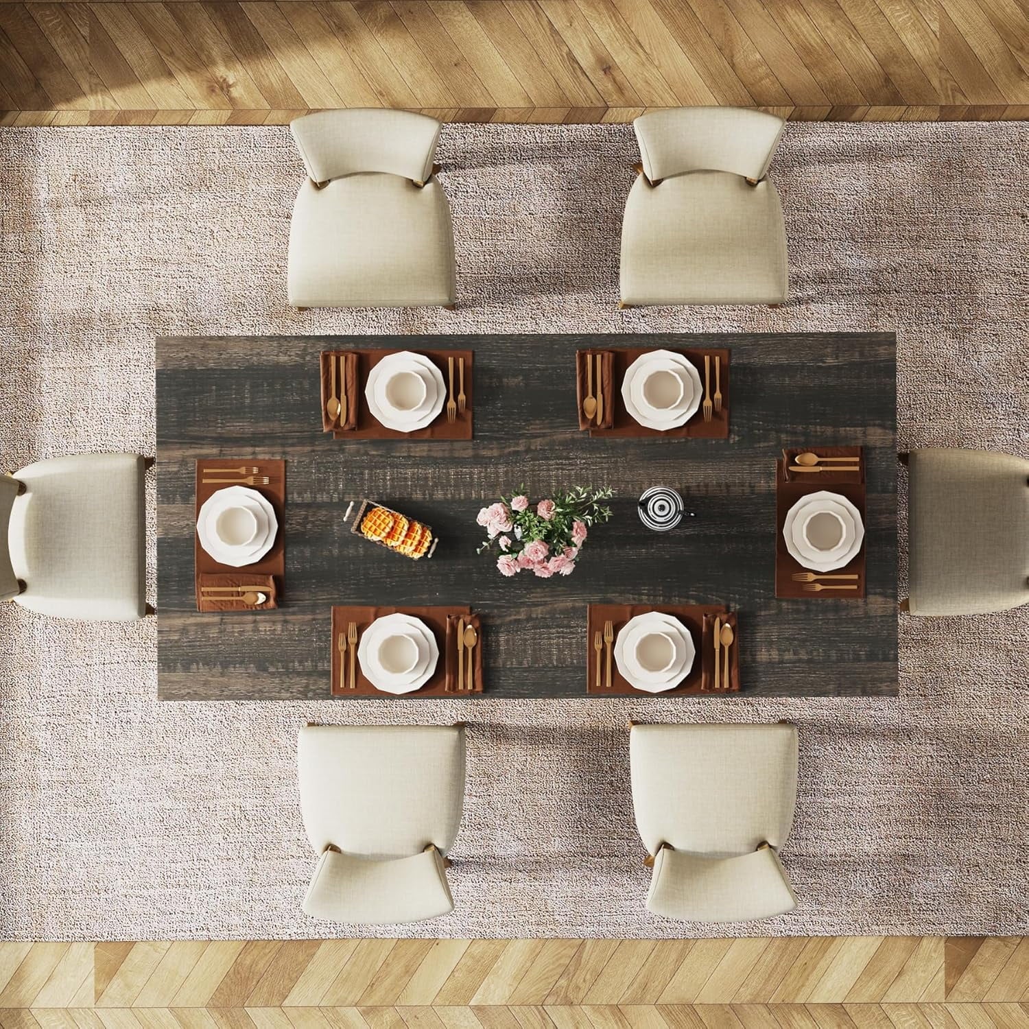 Tribesigns 63 Dining Room Table for 4-6, Wood Rustic Dinner Table for Kitchen, Dark Brown