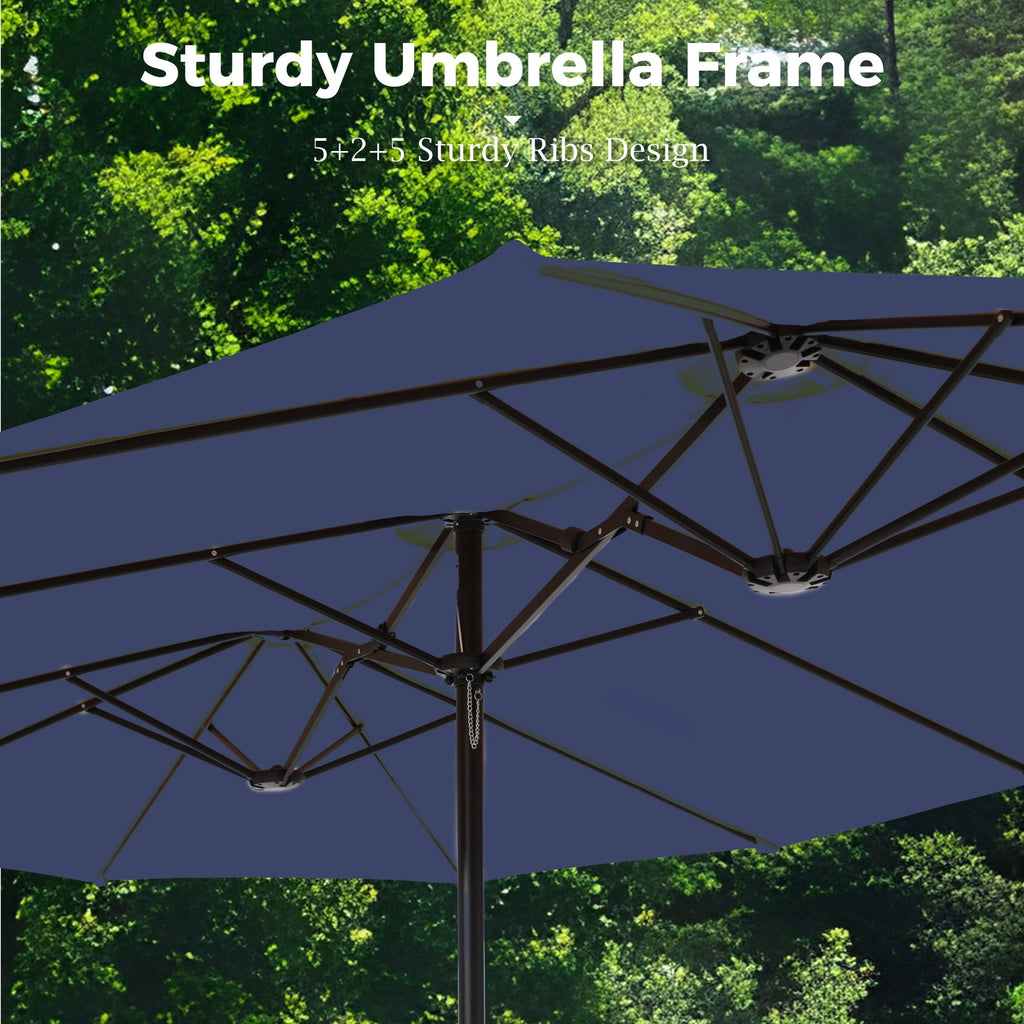 Alpha Joy 15ft Outdoor Patio Umbrella Extra-Large Double-Sided Garden Umbrella with Crank Handle and Base - Ivory