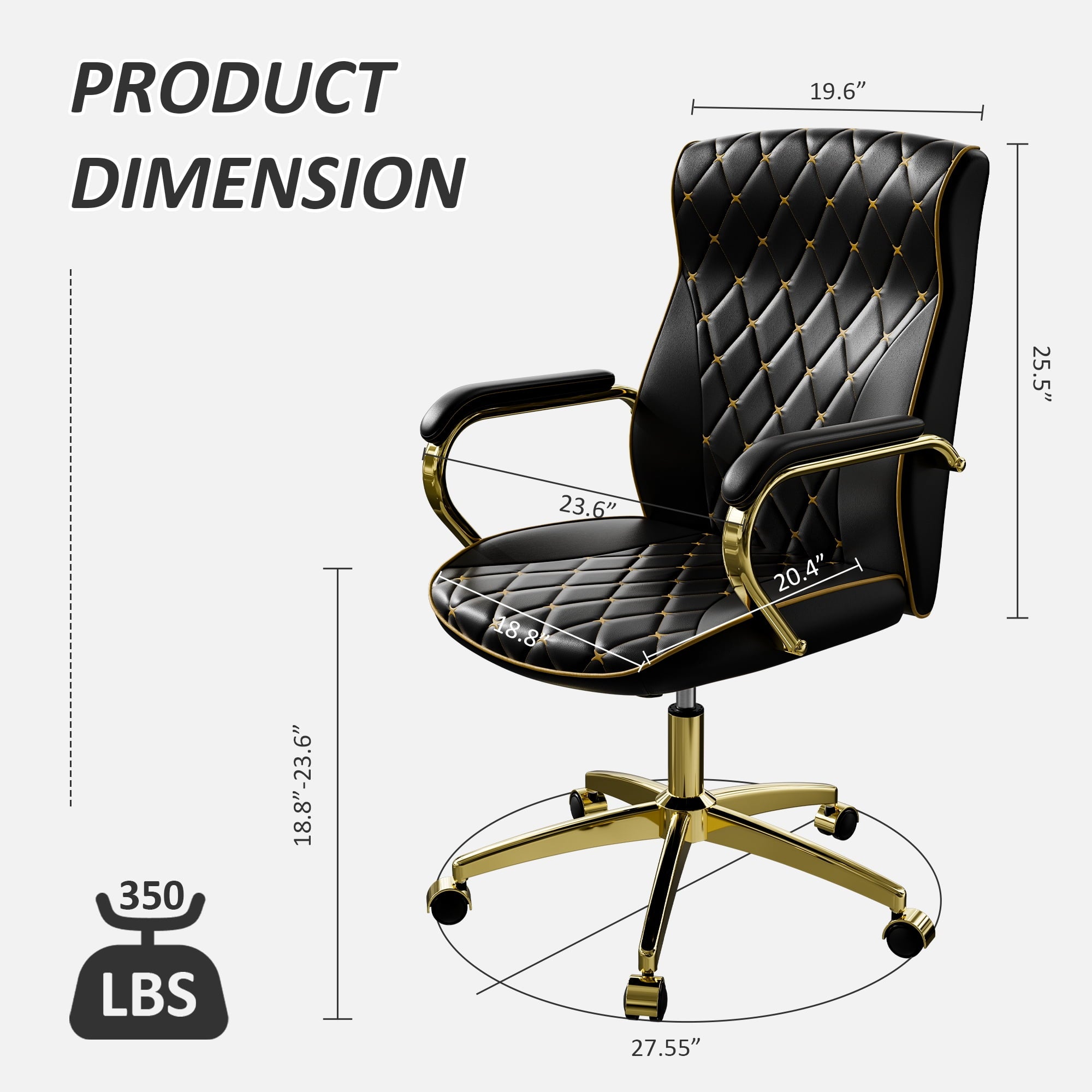HomeZeer White and Gold Office Chair, Ergonomic High Back Executive Desk Chair with Wheels and Arms, Modern PU Leather Computer Chair with Rocking Function, White(Set of 2)
