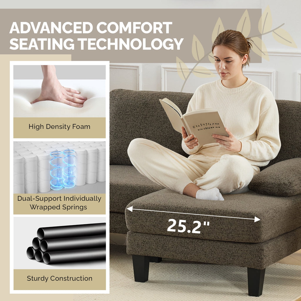 Ktaxon U-Shaped Sectional Sofa Set with Chaise, 4-Seater Blended Chenille Couch for Living Room, Apartment, Easy Assembly Khaki