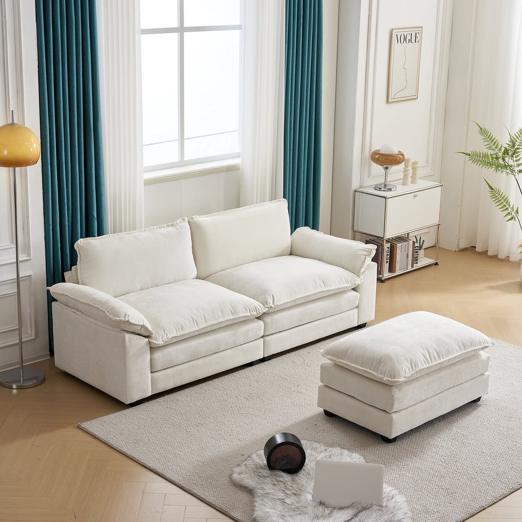 Ktaxon Sectional Sofa L Shaped Couch with Chaise Living Room Sleeper Set, 2 Seats with Chenille and Double Layer Cushions 86 W Beige
