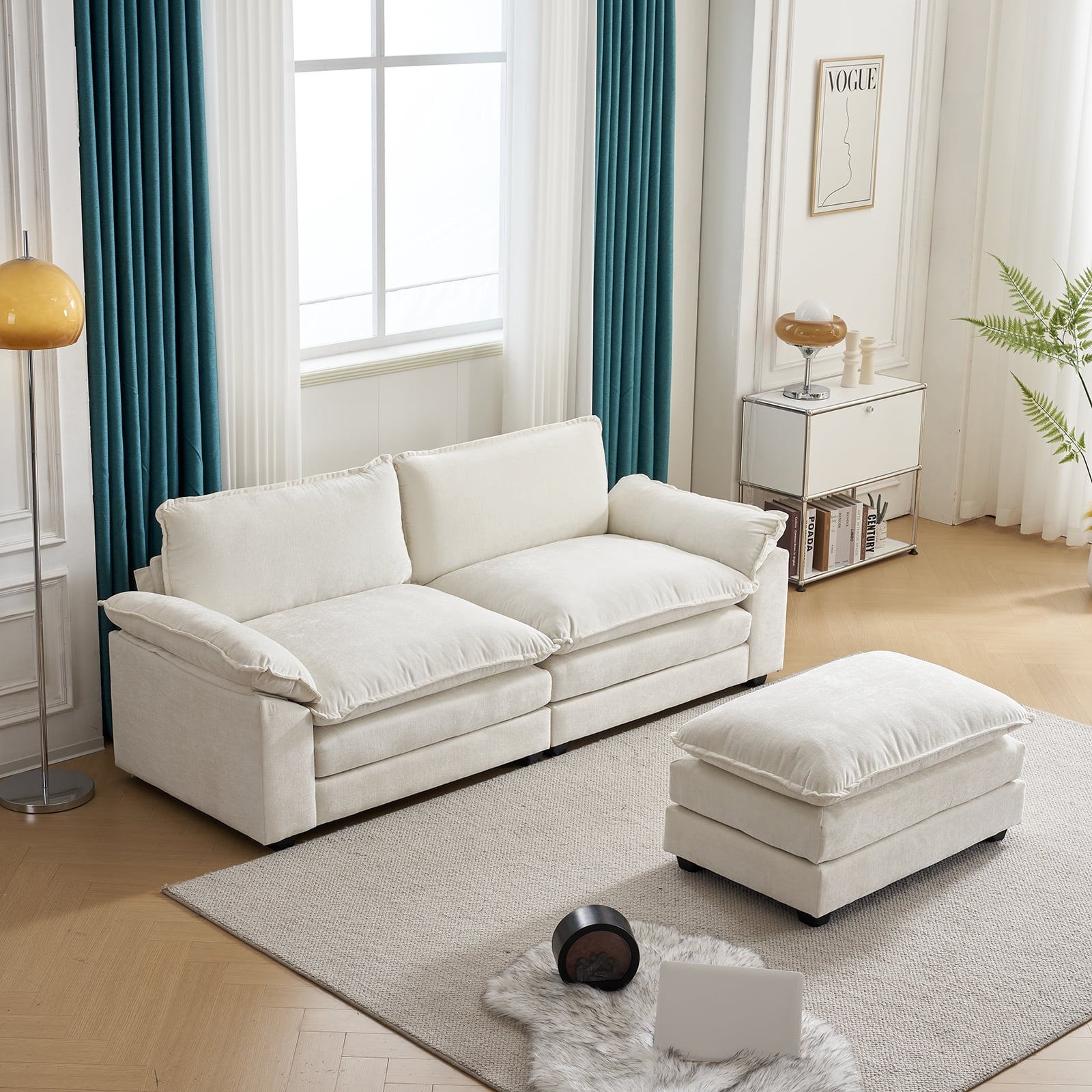 Ktaxon Sectional Sofa L Shaped Couch with Chaise Living Room Sleeper Set, 2 Seats with Chenille and Double Layer Cushions 86 W Beige