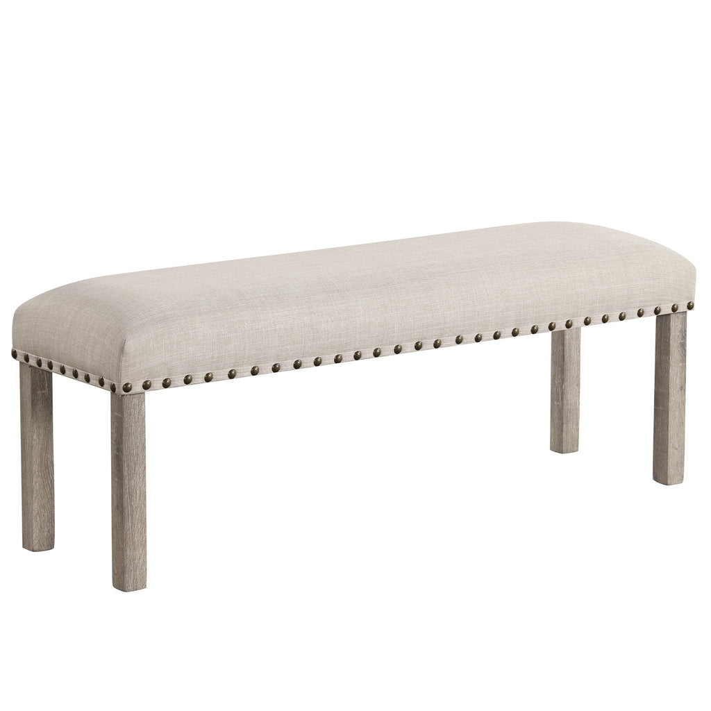 Farmhouse Dining Table Set for 6, Rectangular Wooden Table& 6 Upholstered Kitchen Chairs with Nailhead Accents for Dining Hub,Breakfast Nook