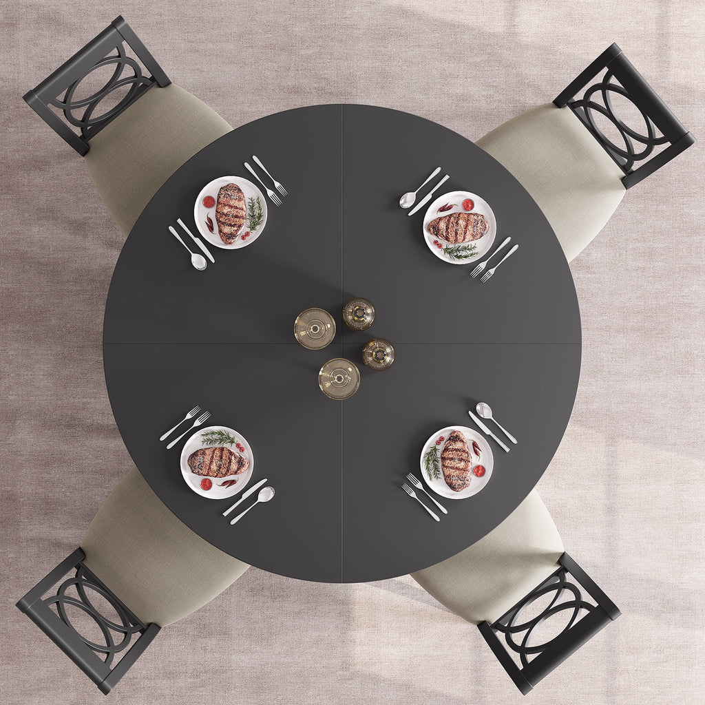 47'' Round Large Dining Table Set for 4 to 6,Mid Century Wood Dinner Table with Wide Tabletop and Cross Base,Dining Room Table for Home Dining Room or Living Room (No Chairs)