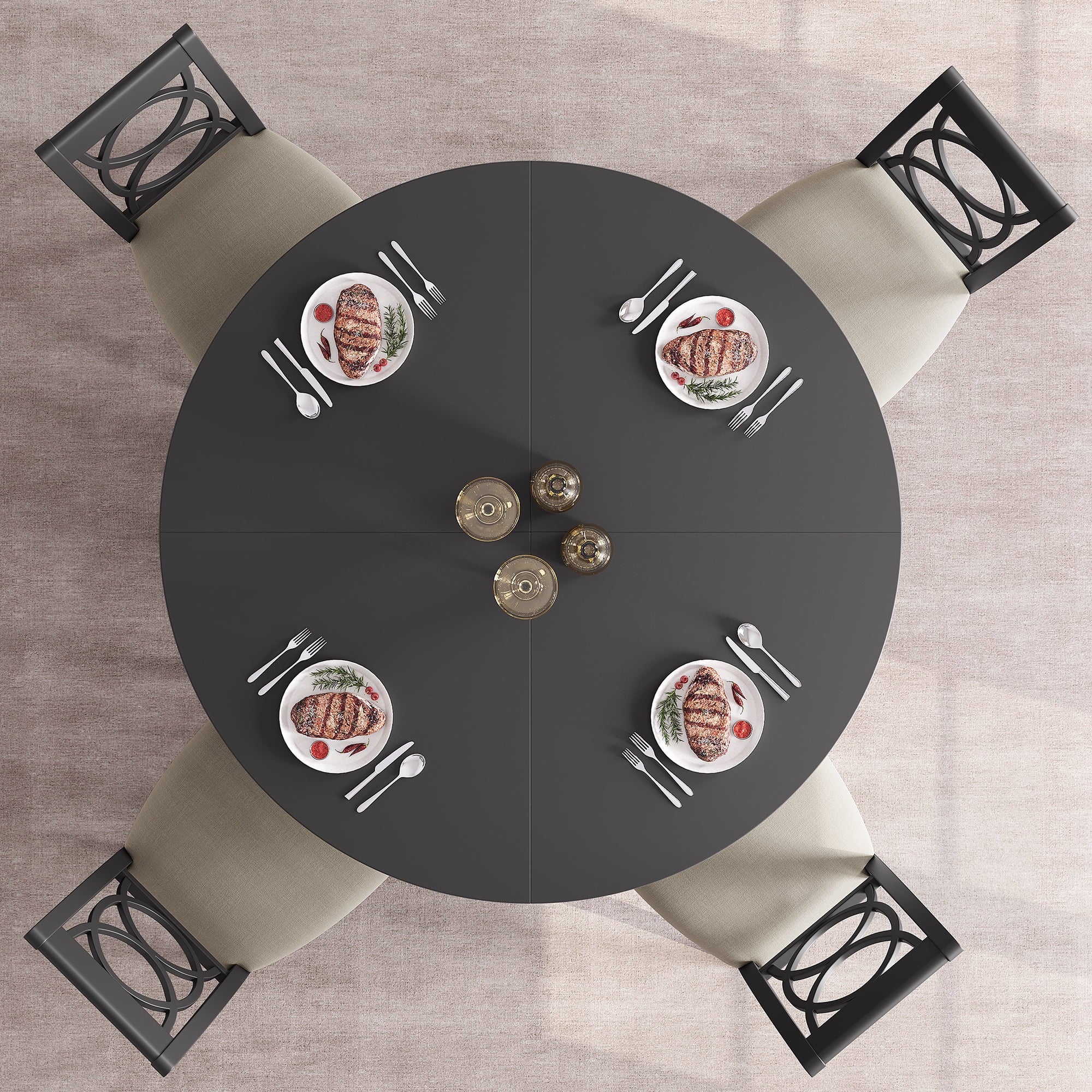 47'' Round Large Dining Table Set for 4 to 6,Mid Century Wood Dinner Table with Wide Tabletop and Cross Base,Dining Room Table for Home Dining Room or Living Room (No Chairs)