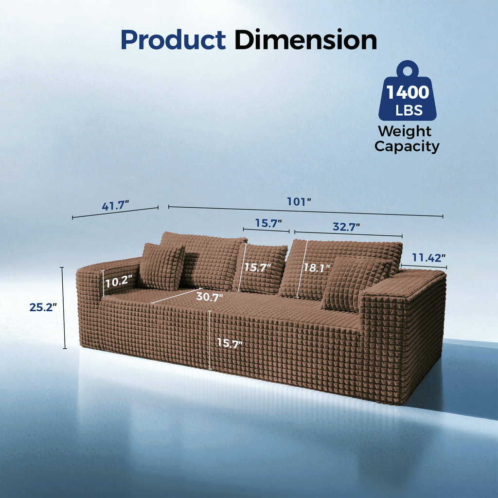 Patbrela 101 Couch for Living Room Furniture Diamond Boneless Sofa with 31-inch Extra Deep Seat, No Assembly, Gray