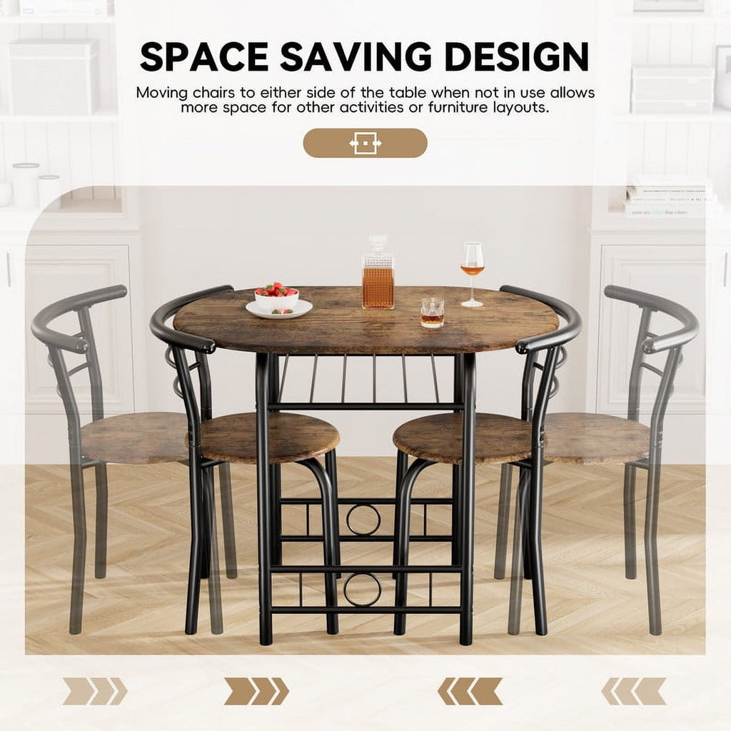 Homall 3 Piece Wood and Metal Dining Table Set, Small Dining Table for 2, Modern Dining Set for Living Room, Dining Room, Kitchen, Black