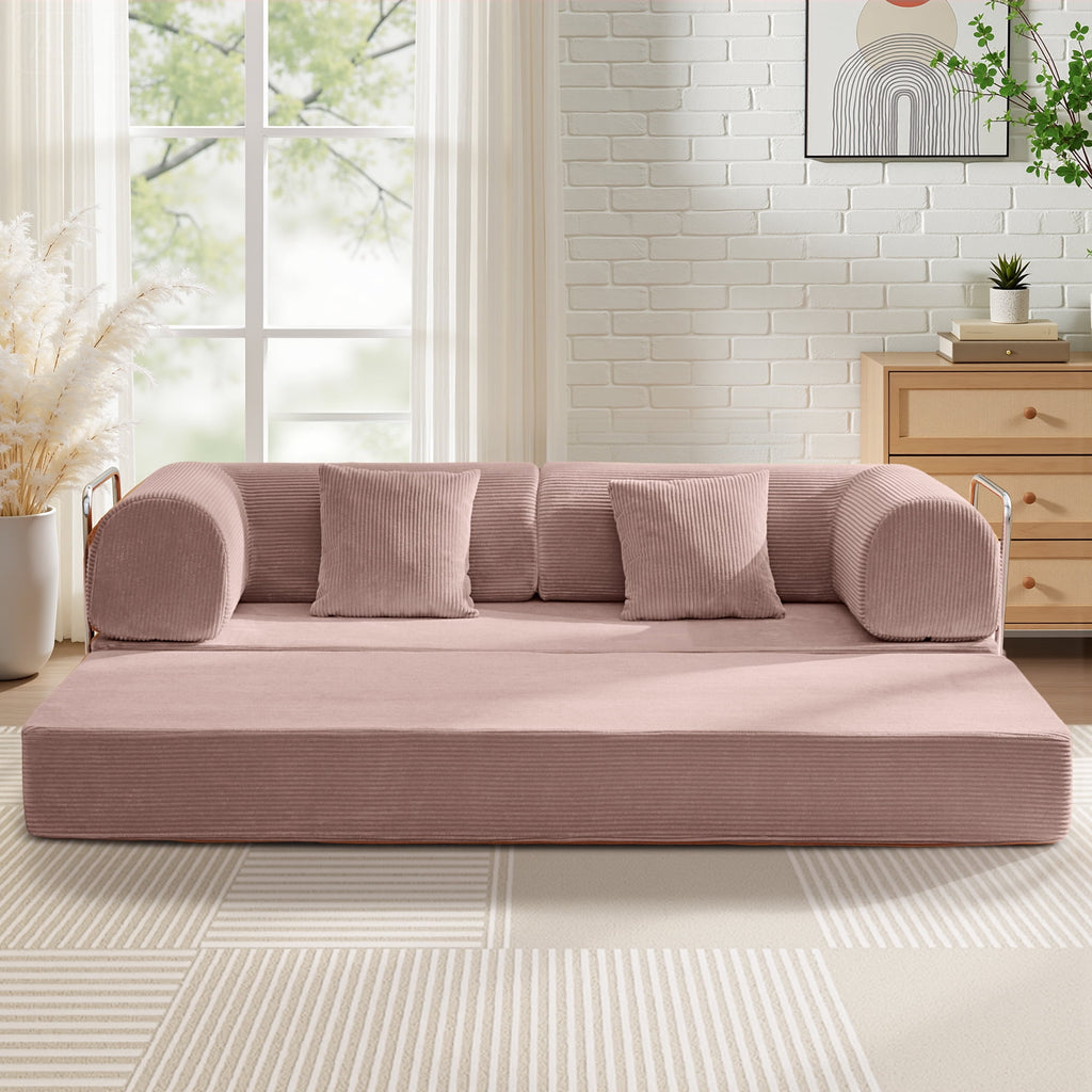 COOLHUT 63 W Combination Sofa, High Rebound Density Foam Sofa Couch, Two Forms Floor Couch Three Seats Sofa Bed for Living Room, Bedroom, Green