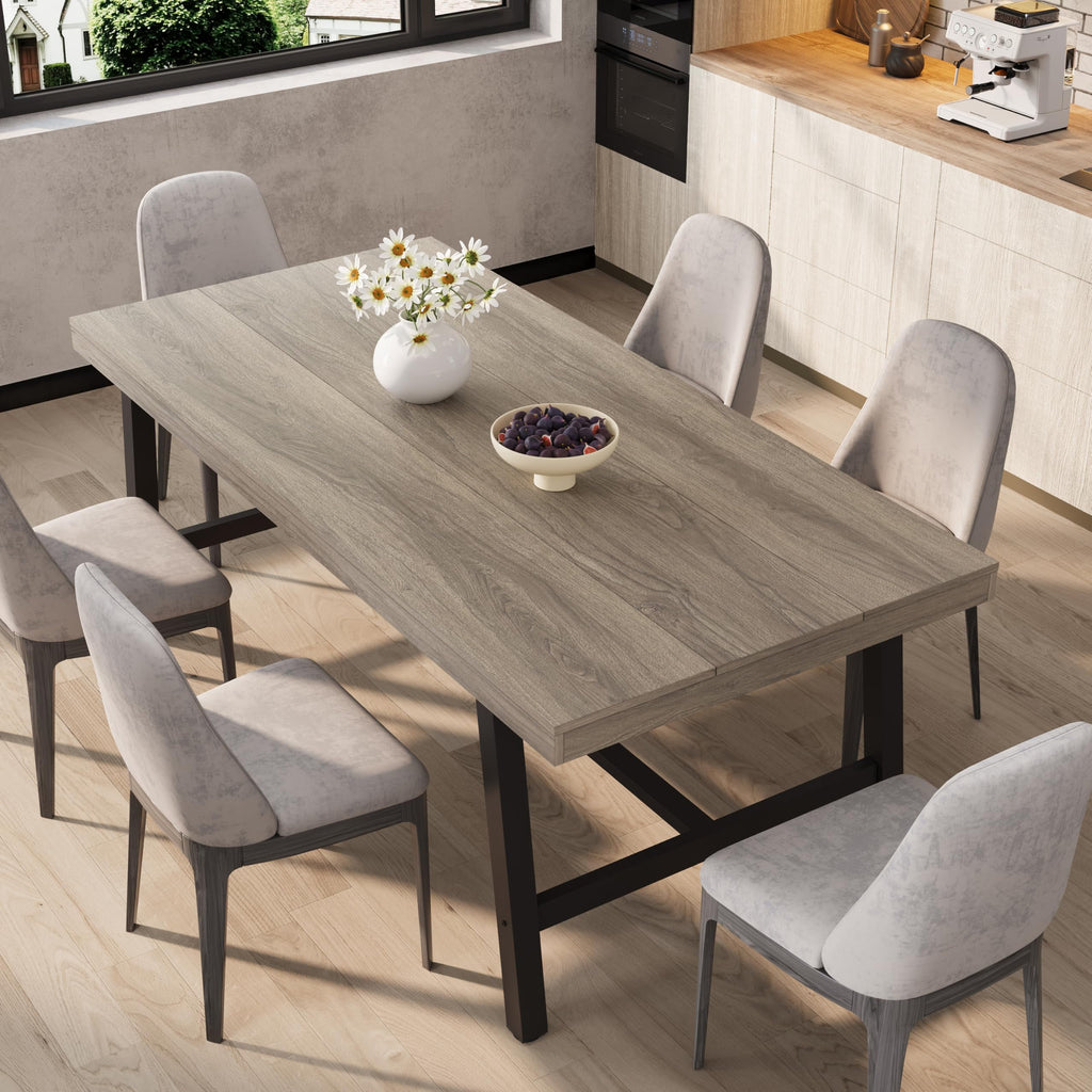 70.87 Inch Long Large Rectangle Dining Table for 6-8 People, Modern Kitchen Dining Room Table with Rustic Wooden Tabletop & Strong Metal frame(Only Gray Walnut Table)