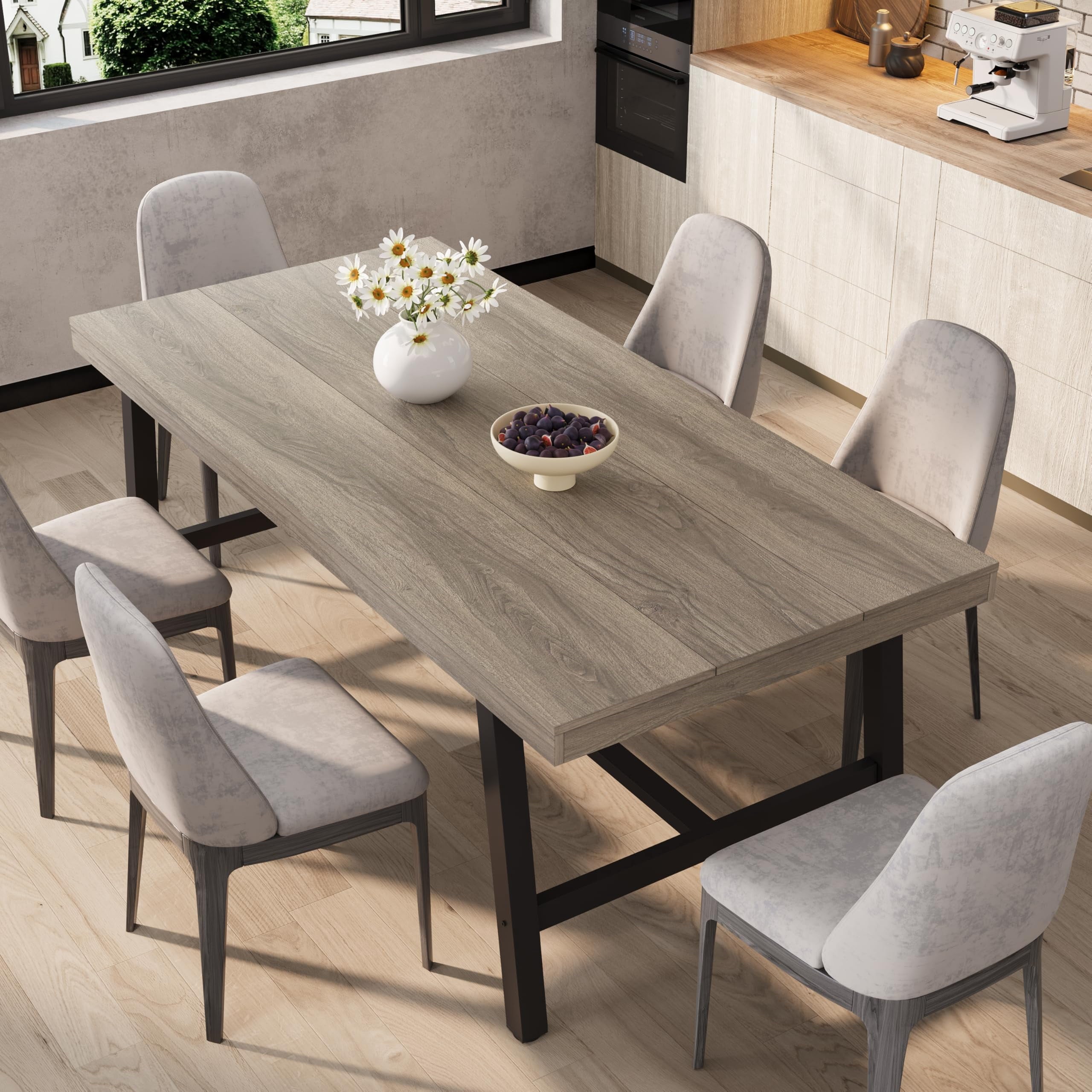 70.87 Inch Long Large Rectangle Dining Table for 6-8 People, Modern Kitchen Dining Room Table with Rustic Wooden Tabletop & Strong Metal frame(Only Gray Walnut Table)