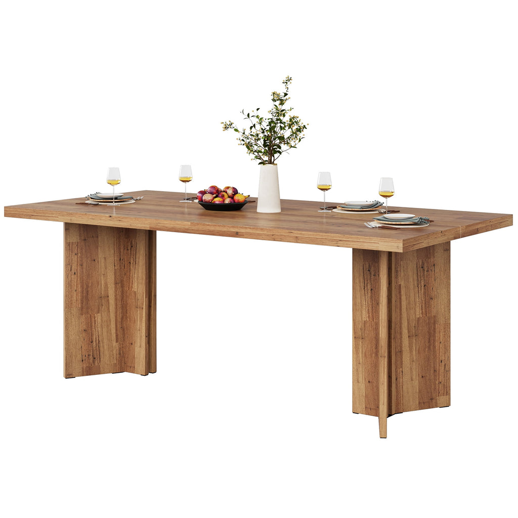 Fnova 63 Rectangular Modern Dining Table, Wooden Modern Kitchen Table for 6 People for Dining Room, Warm Brown (Chairs Not Included)