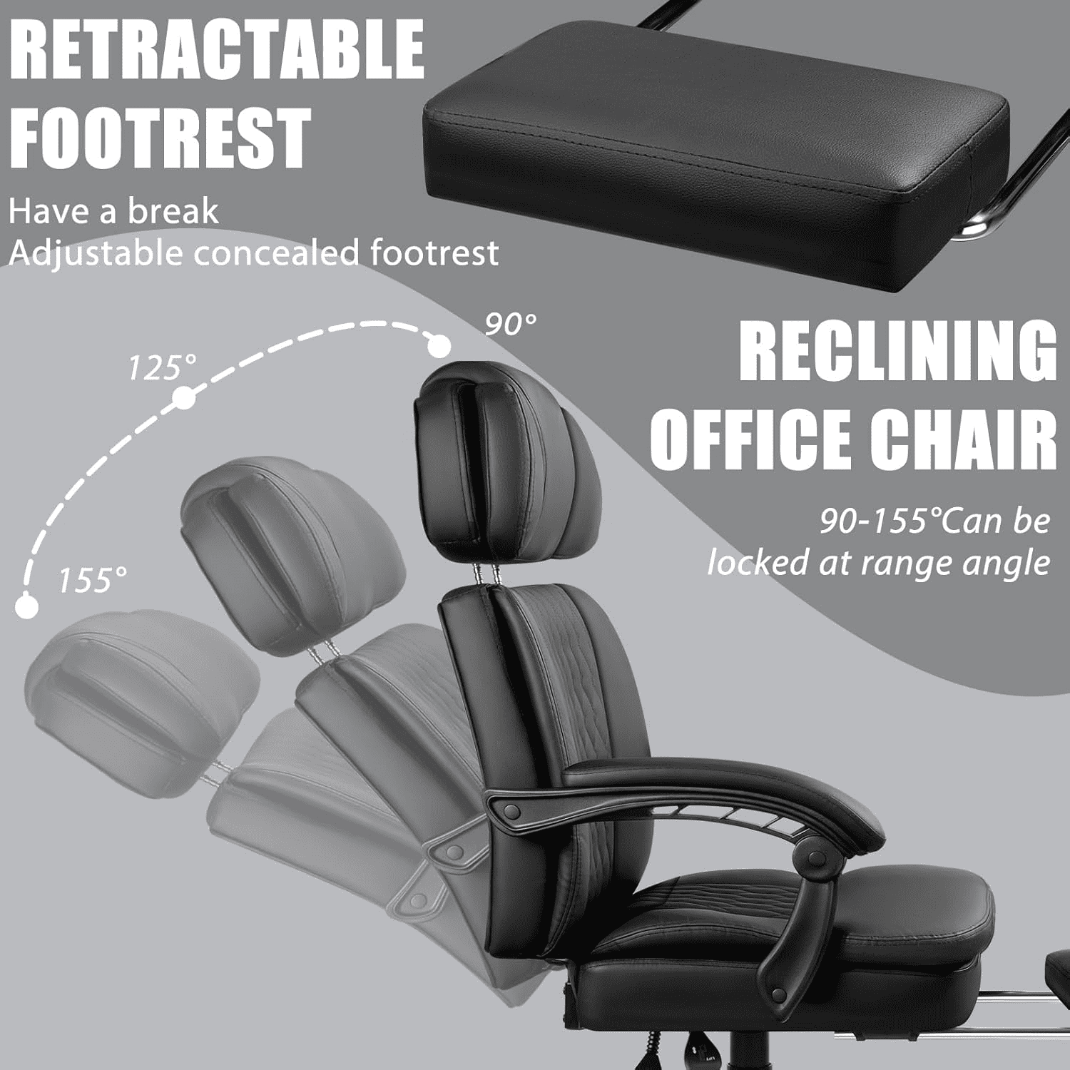 BOSSIN 400lbs Executive Office Chair with Foot Rest, Ergonomic Heavy Duty Big and Tall Desk Chair with Adjustable Headrest, High Back PU Leather Comfy Computer Chair