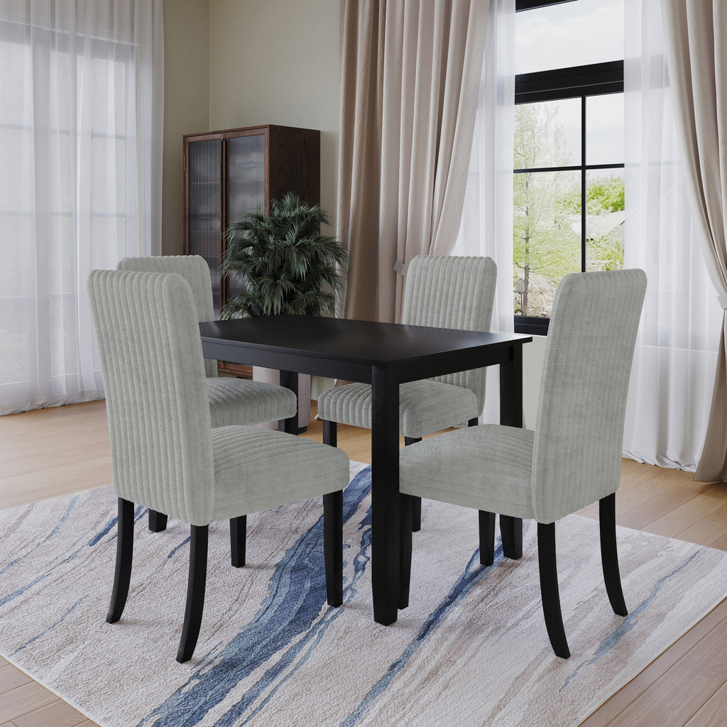 Home Design Guymon 5-Piece Dining Set with 1 Rectangular Table and 4 Slat-Back Cushioned Chairs, Black/Light Beige, Modern Style, Space-Saving