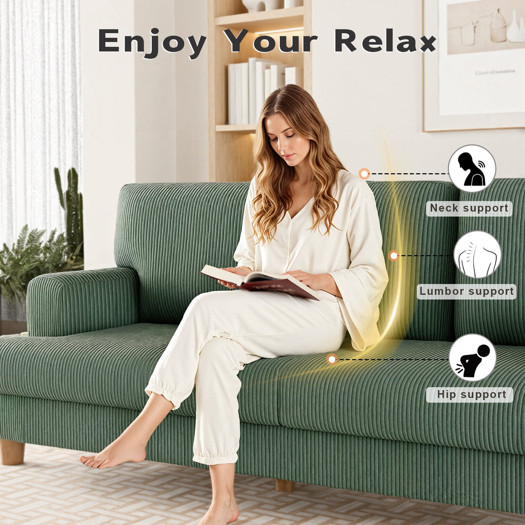 AAQZ 87 Corduroy Sofa Couch for Living Room, 3 Seater Deep Seat Comfy Couch in a Box, 2 Cushions, 2 Pillows Tool-Free Setup,Gray